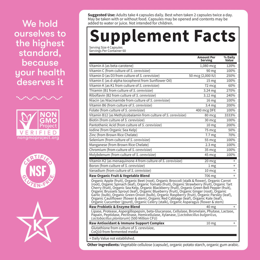 Garden of Life Vitamin Code 50+ Women with CoQ10 for bone support.