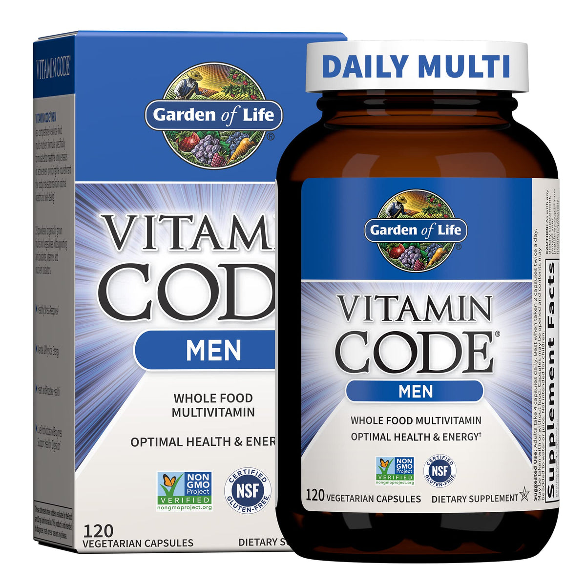 Garden of Life Vitamin Code Men bottle cap open, ready-to-take daily multivitamin.