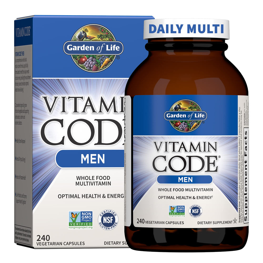 Garden of Life Vitamin Code Men bottle front shows packaging for daily energy support.