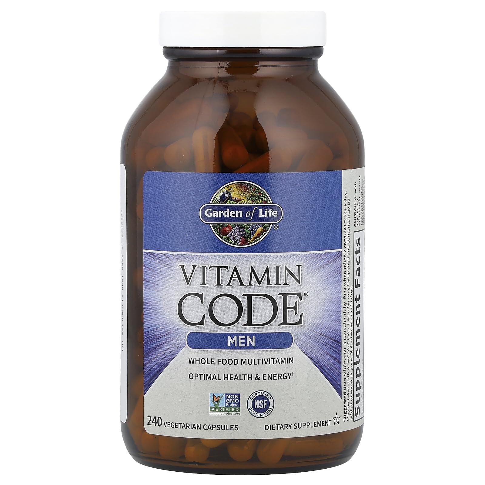 Garden of Life Vitamin Code Men capsules out showing easy daily intake.