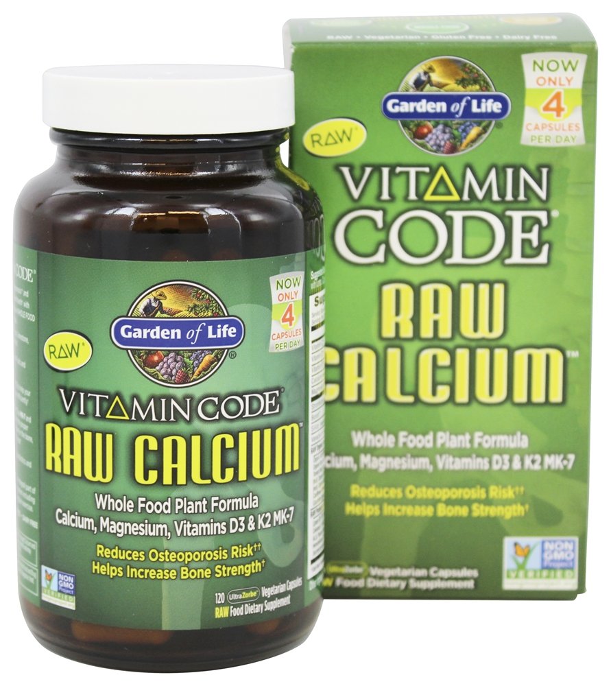 Garden of Life Vitamin Code RAW Calcium bottle front view highlights plant-based calcium support.