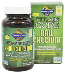 Garden of Life Vitamin Code RAW Calcium bottle front view highlights plant-based calcium support.