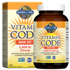 Garden of Life Vitamin D3 2000 IU bottle for daily bone and immune support.