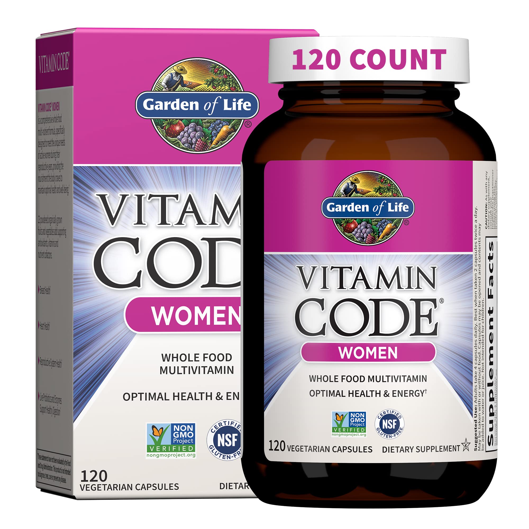 Garden of Life Vitamin Code Women bottle with capsules supports daily energy and nutrient balance.