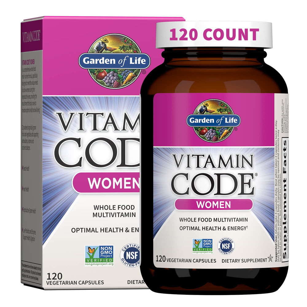 Garden of Life Vitamin Code Women bottle with capsules supports daily energy and nutrient balance.