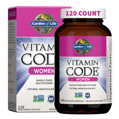 Garden of Life Vitamin Code Women bottle with capsules supports daily energy and nutrient balance.