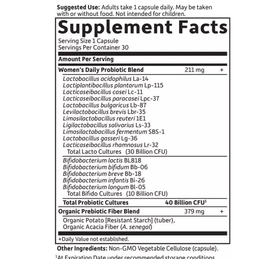 Garden of Life label highlighting 40 billion CFU across eight strains.