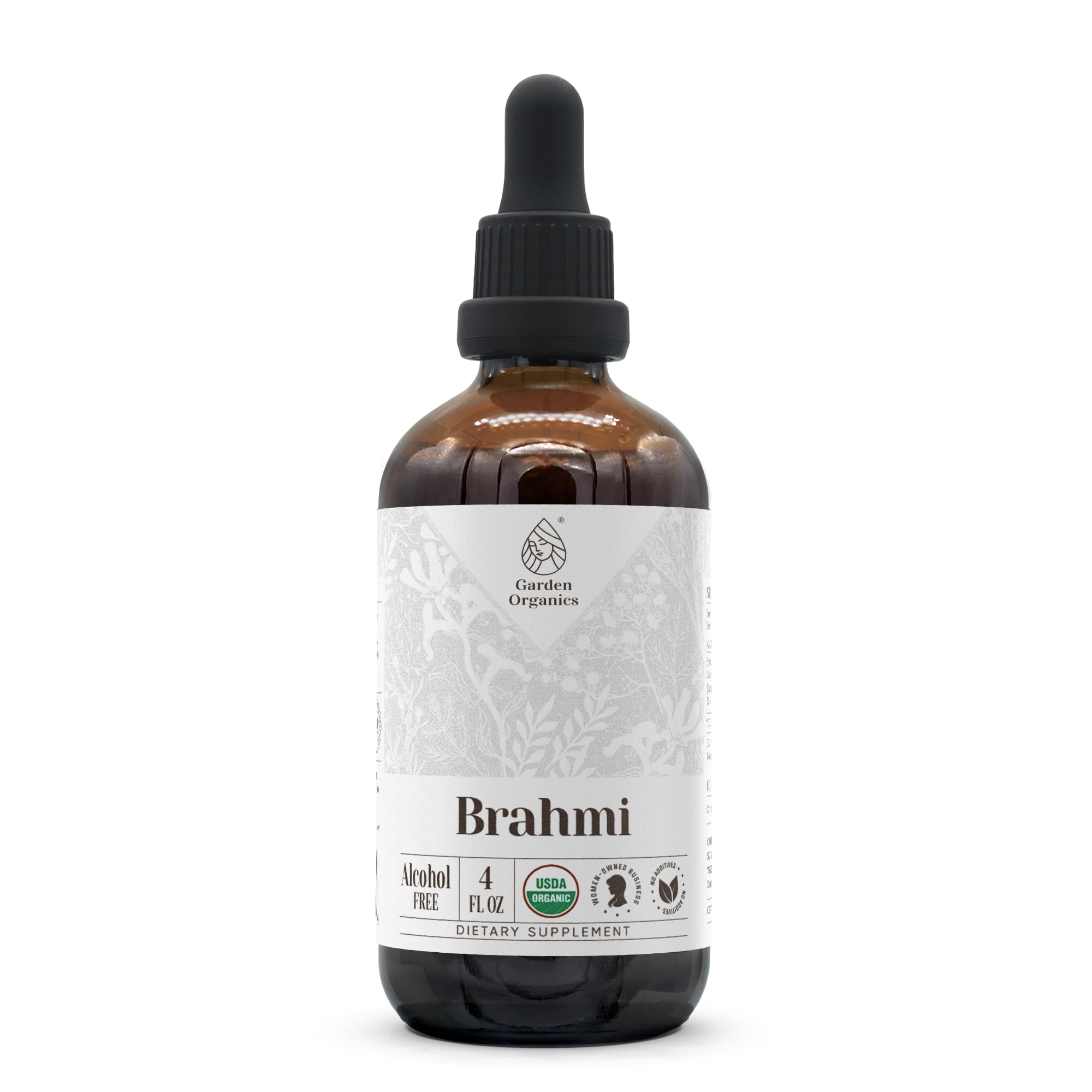Garden Organics Brahmi tincture bottle with dropper for daily wellness