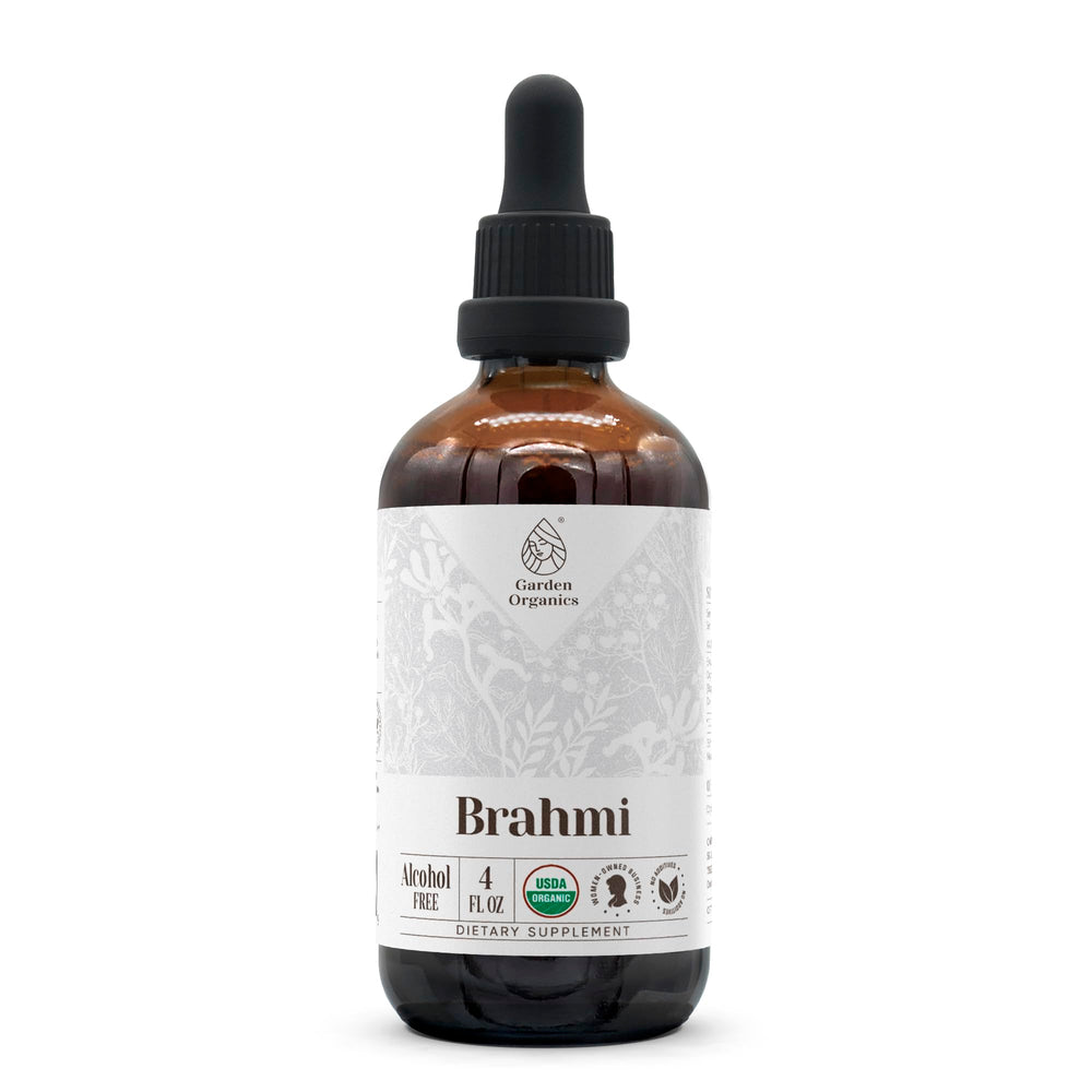 Garden Organics Brahmi tincture bottle with dropper for daily wellness
