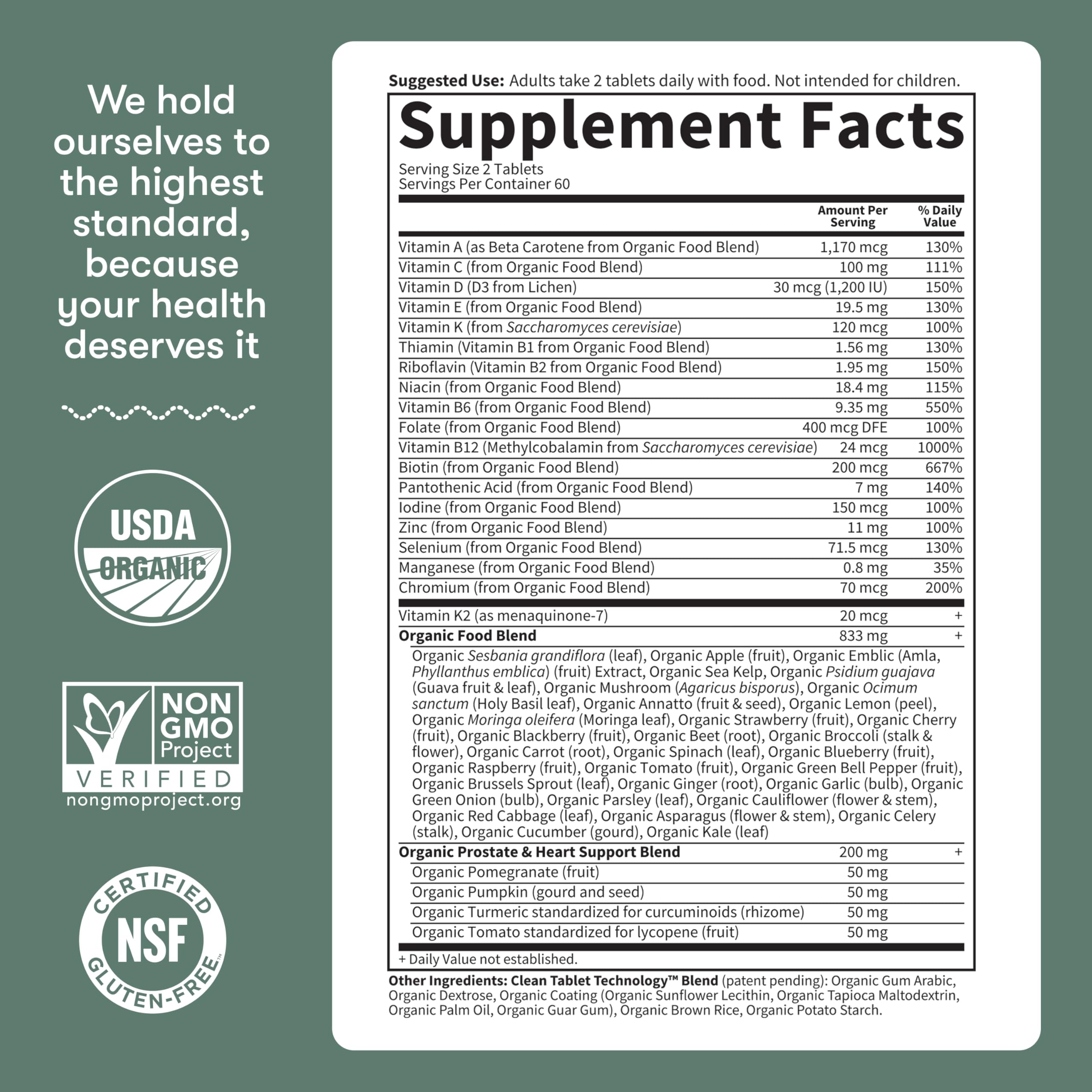 Garden of Life Organics Men’s Multi 40+ certifications and organic status