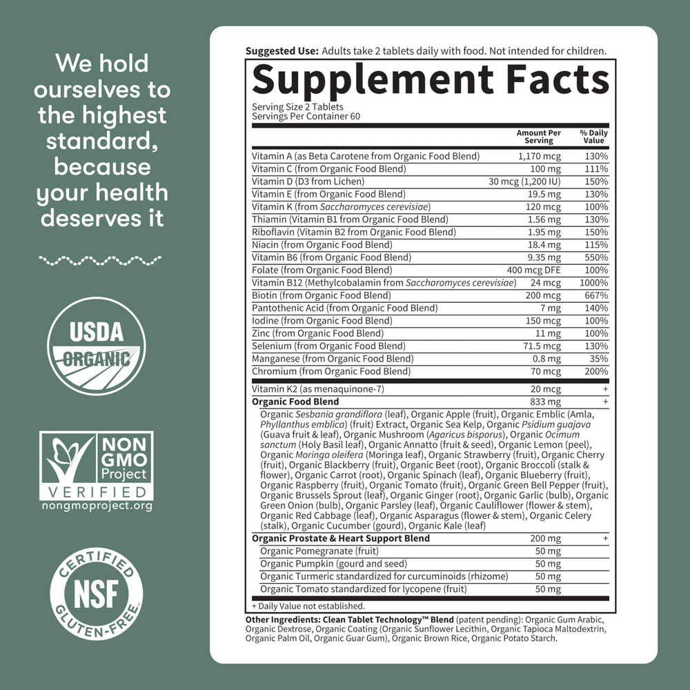 Garden of Life Organics Men’s Multi 40+ certifications and organic status