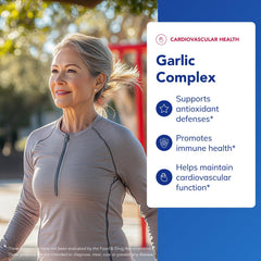 Pure Encapsulations Garlic Complex label close-up highlighting allergen-free formulation.