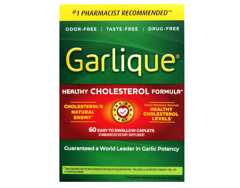 Garlique 5000mcg allicin caplets highlight high potency.