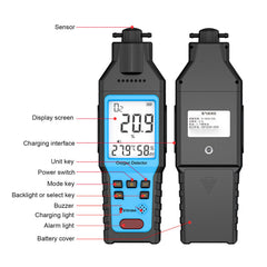Garosa O2 detector with backlit display enables reading in darkness.