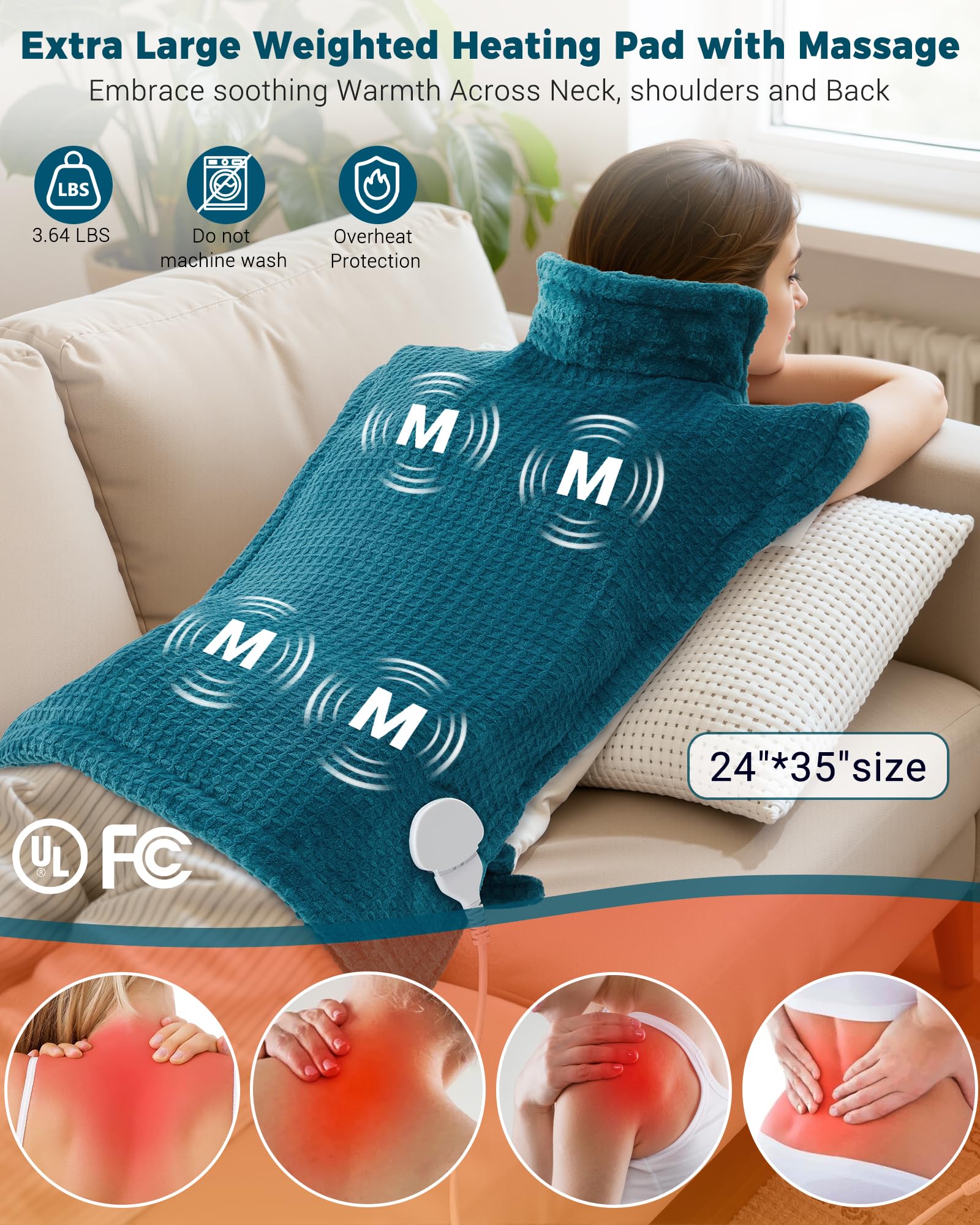 GarveeHome heating pad offers 8 heat-massage combinations for customization.