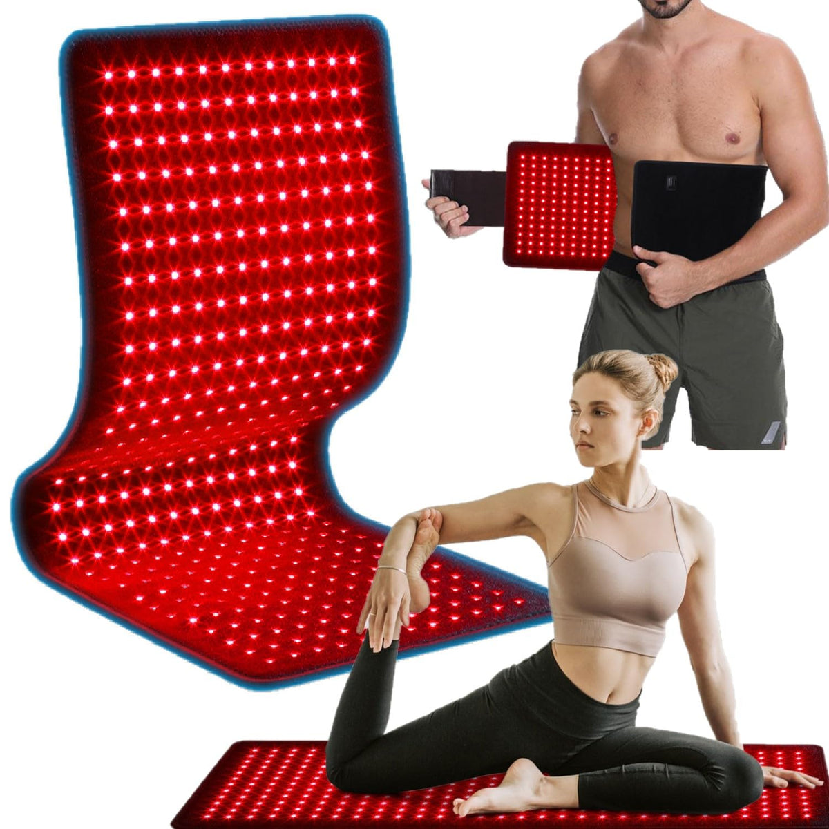 GarveeHome red light therapy pad front view highlighting full-length belt with 360 LEDs for coverage.