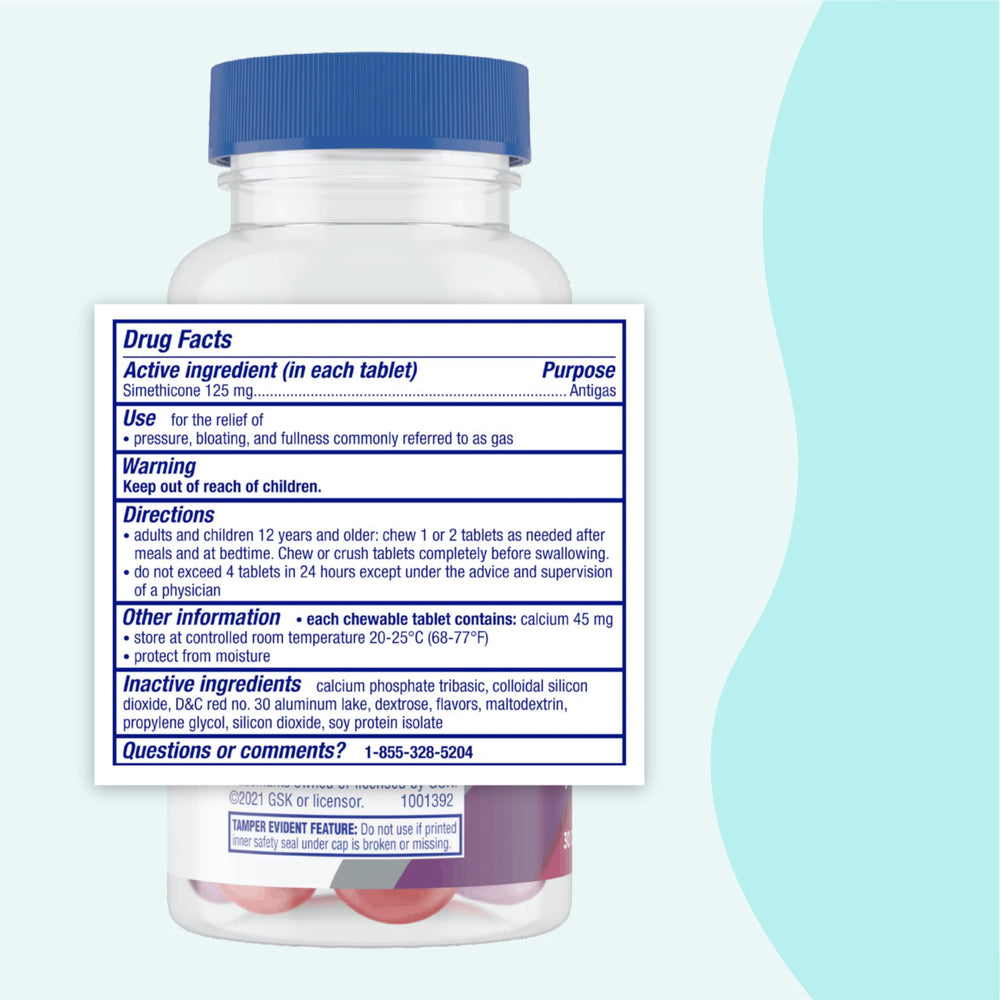 Gas-X Total Relief tablets in hand image showing ready-to-use chewables.