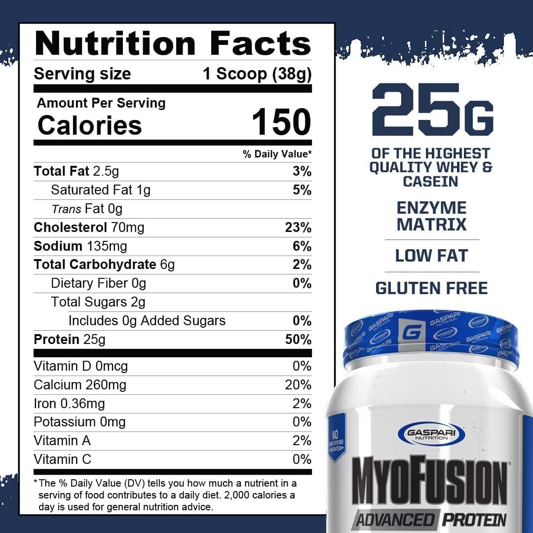 Gaspari Myofusion scoop measures a 25 g serving for workout fueling.
