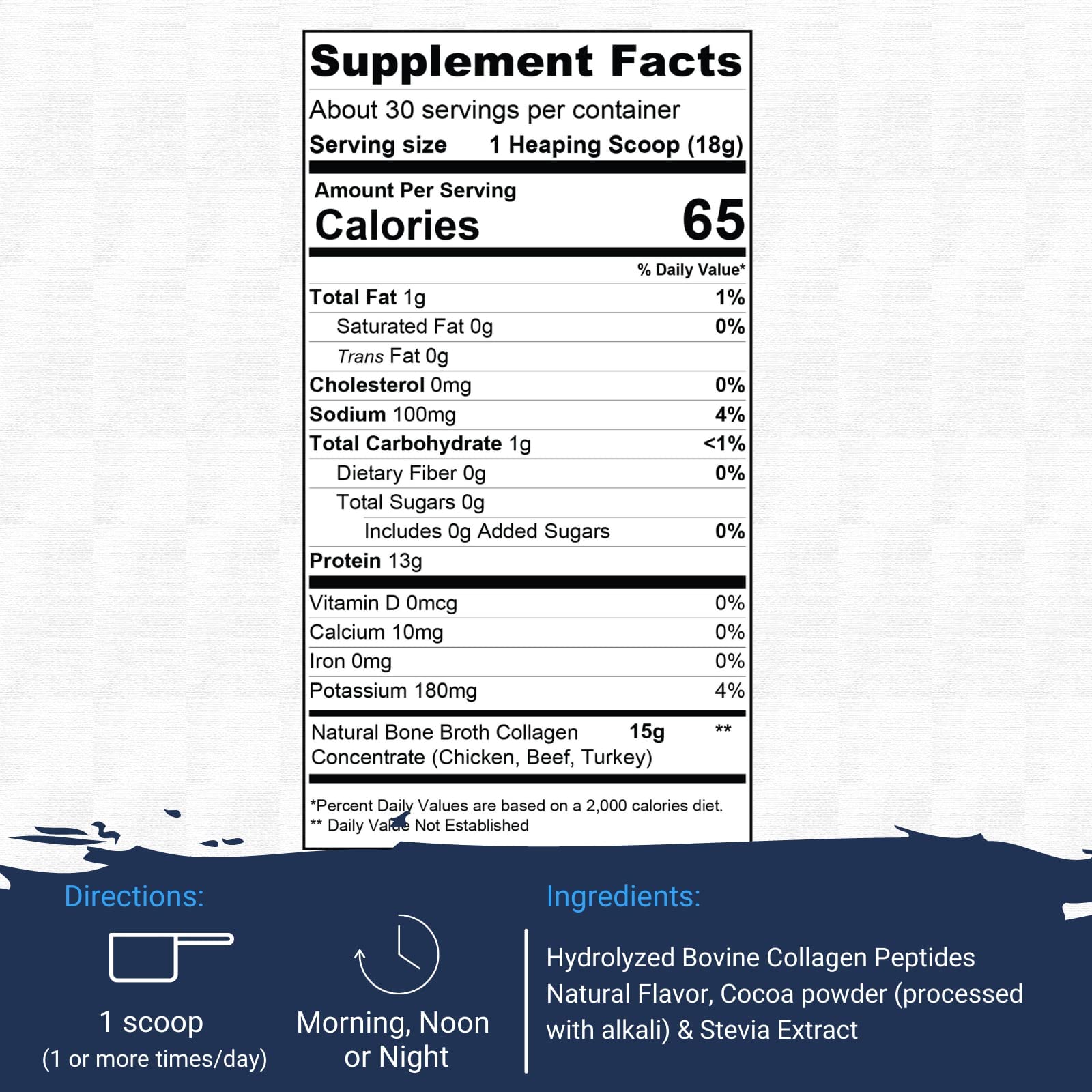Gaspari Nutrition Bone Broth ingredients closeup highlights collagen and added glucosamine and chondroitin.