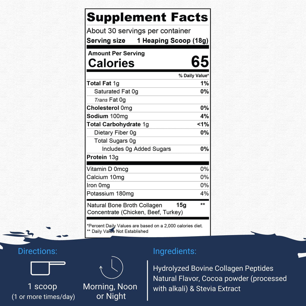 Gaspari Nutrition Bone Broth ingredients closeup highlights collagen and added glucosamine and chondroitin.