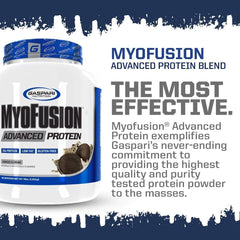 Gaspari Myofusion Advanced bottle pour close-up shows smooth mixability.