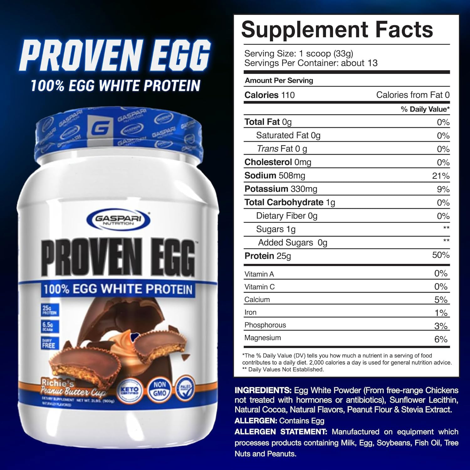 Gaspari Proven Egg white protein scoop for quick shakes and easy prep.