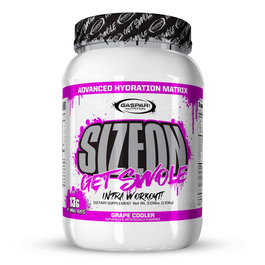 Gaspari SizeOn grape cooler powder ready for intra-workout fueling and recovery