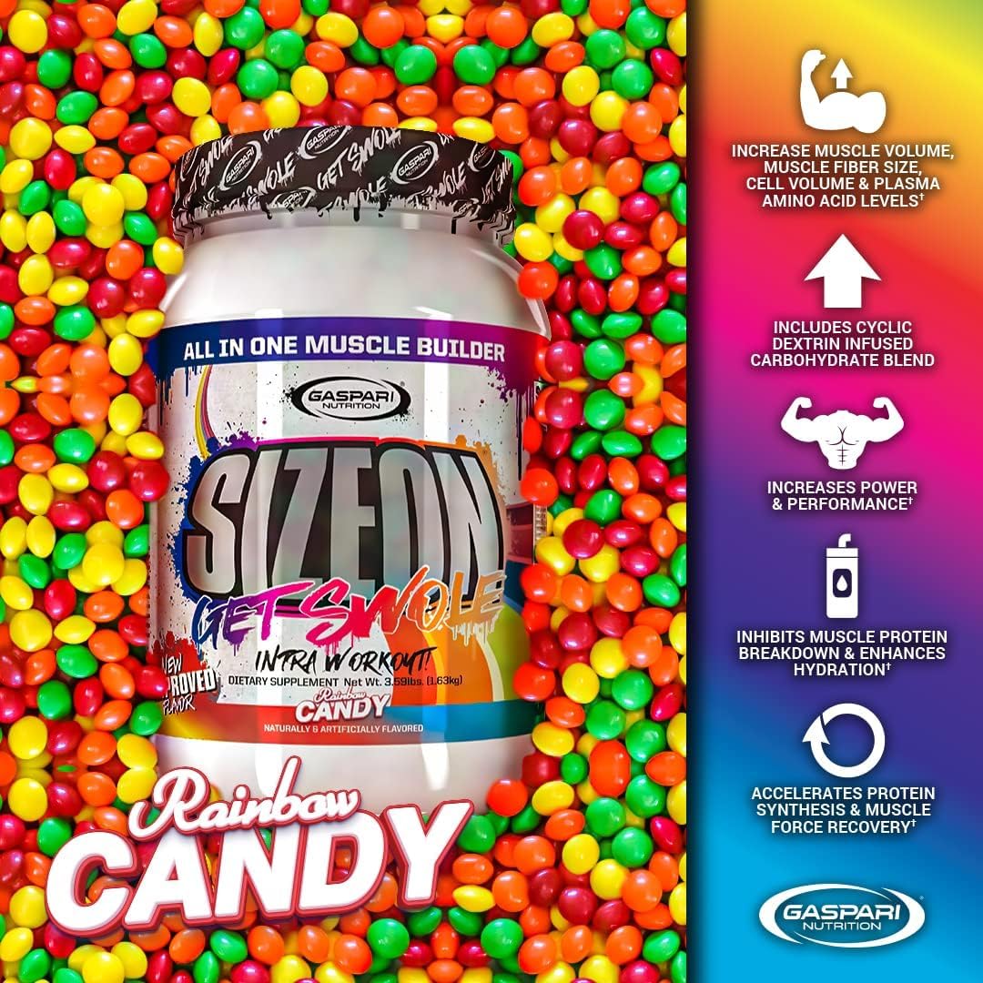 Gaspari SizeOn label-front close-up highlights LOLA and performance-supporting ingredients.