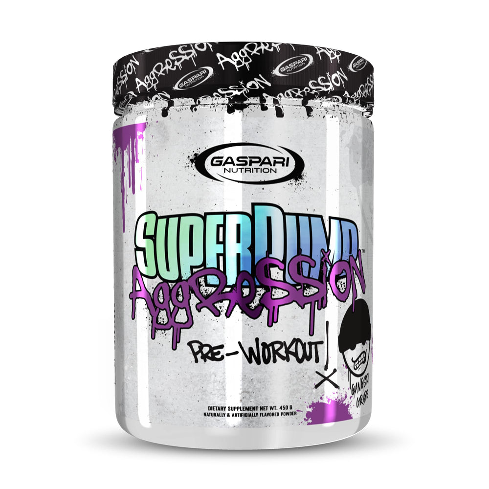 Gaspari Nutrition SuperPump Aggression bottle front shows bold branding and energy-ready performance.