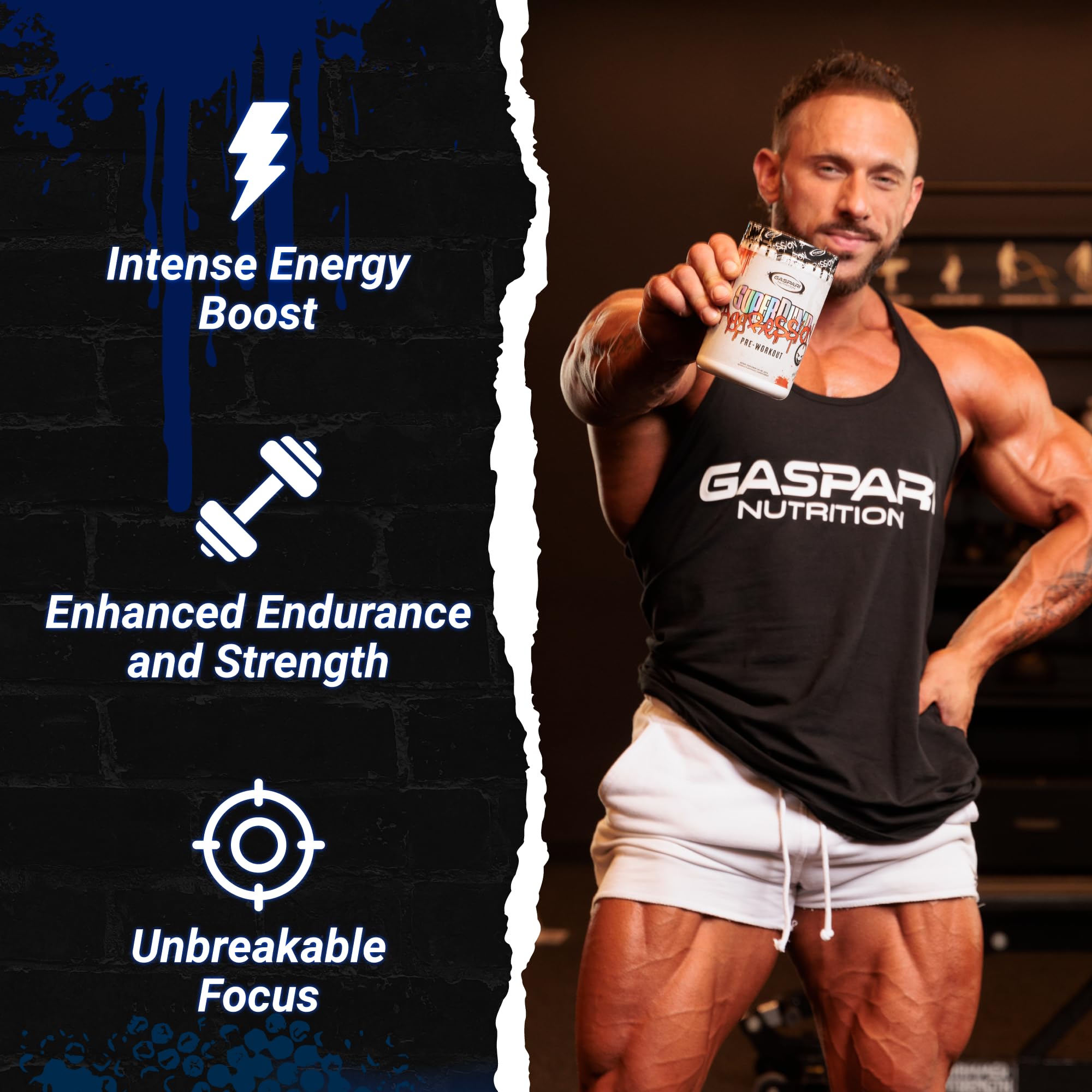 Gaspari Nutrition SuperPump Aggression label closeup emphasizes science-backed formula for reliable energy.