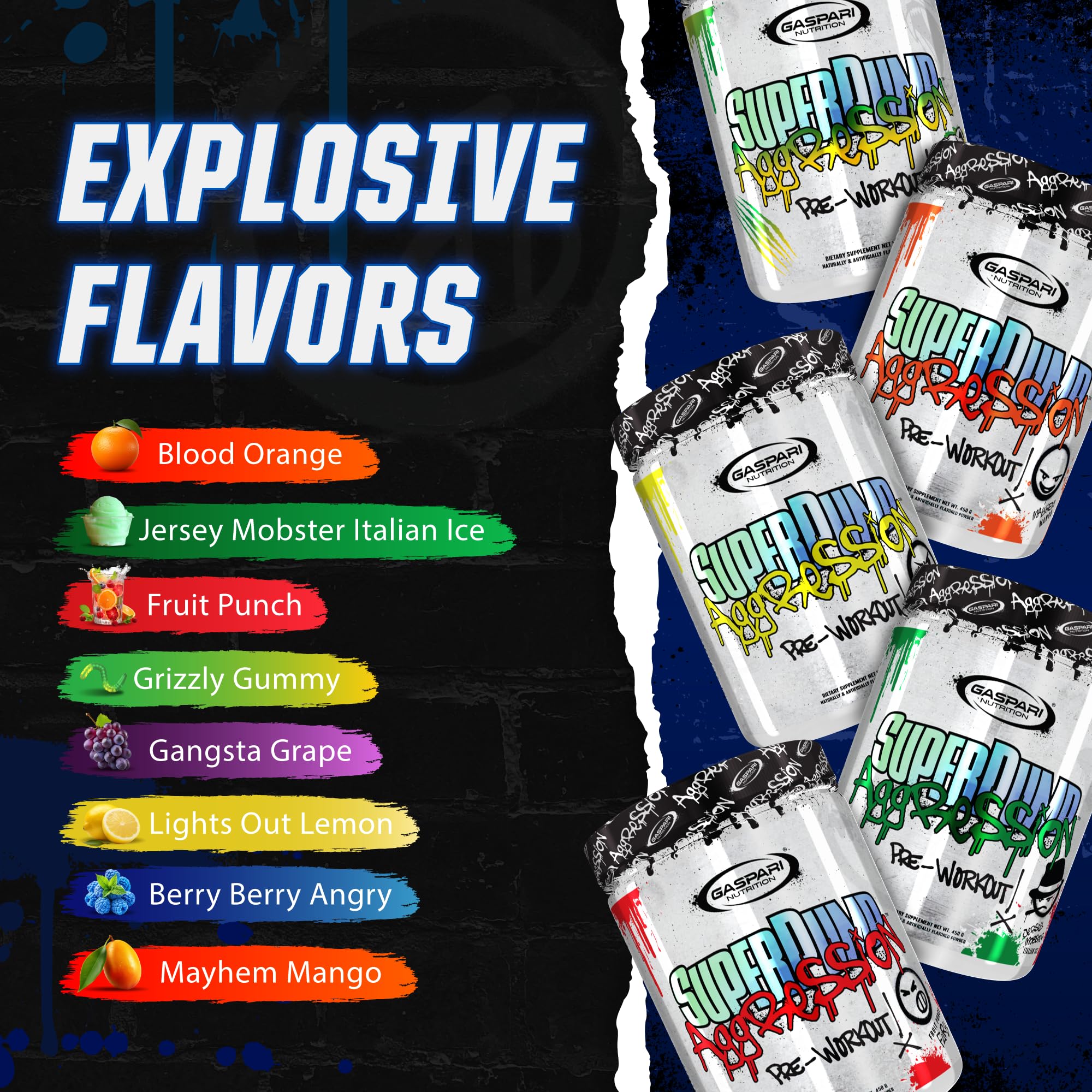 Gaspari Nutrition SuperPump Aggression Gangsta Grape packaging signals value and serving options.