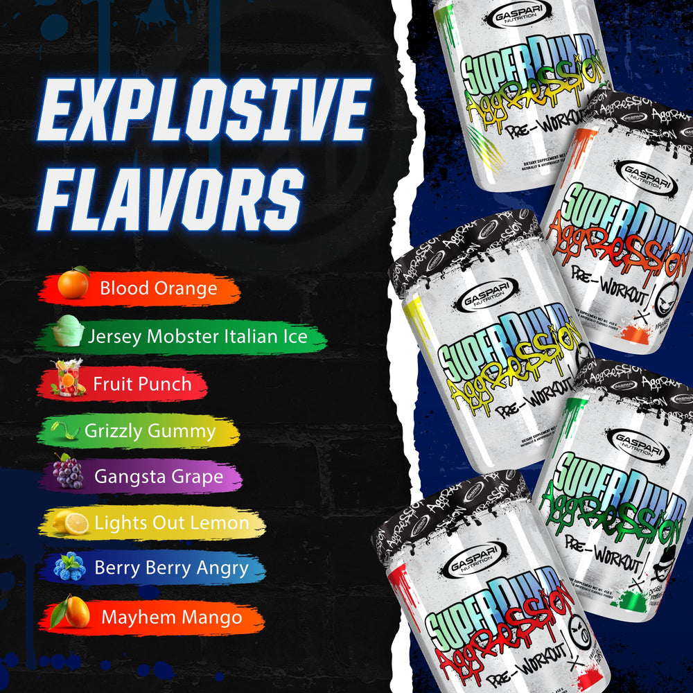 Gaspari Nutrition SuperPump Aggression Gangsta Grape packaging signals value and serving options.