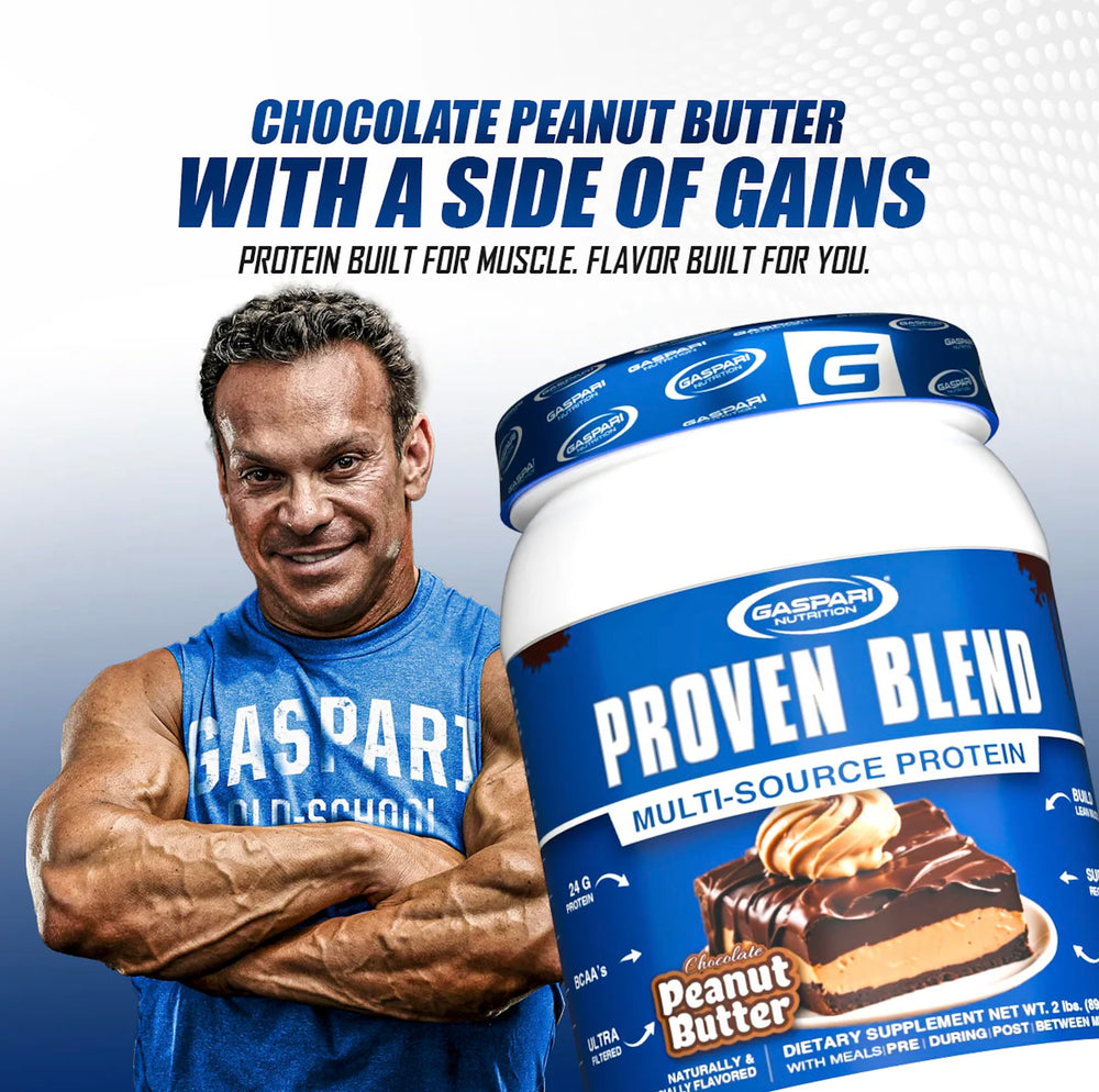 Gaspari Proven Blend close-up texture shows creamy vanilla finish.