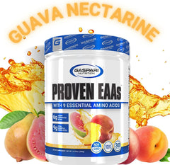 Gaspari Proven EAAs electrolyte matrix panel showing pink Himalayan salt benefits.