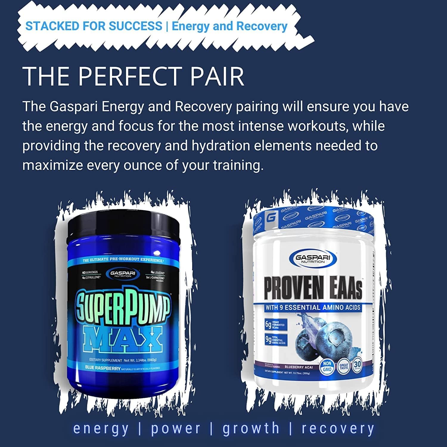 Gaspari Proven EAAs ingredients panel emphasizing clinically dosed amino acids.