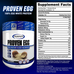 Gaspari Proven Egg powder closeup, delivers 25 g protein per serving.