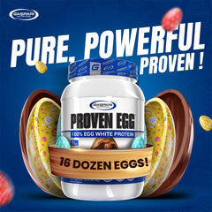 Dairy free icon and ingredients on Gaspari Proven Egg tub
