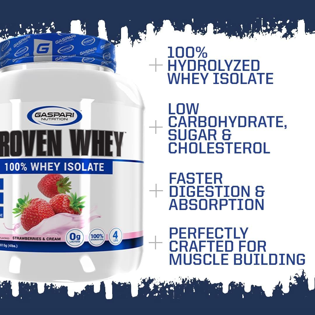 Gaspari Proven Whey chocolate ice cream flavor label for indulgent taste