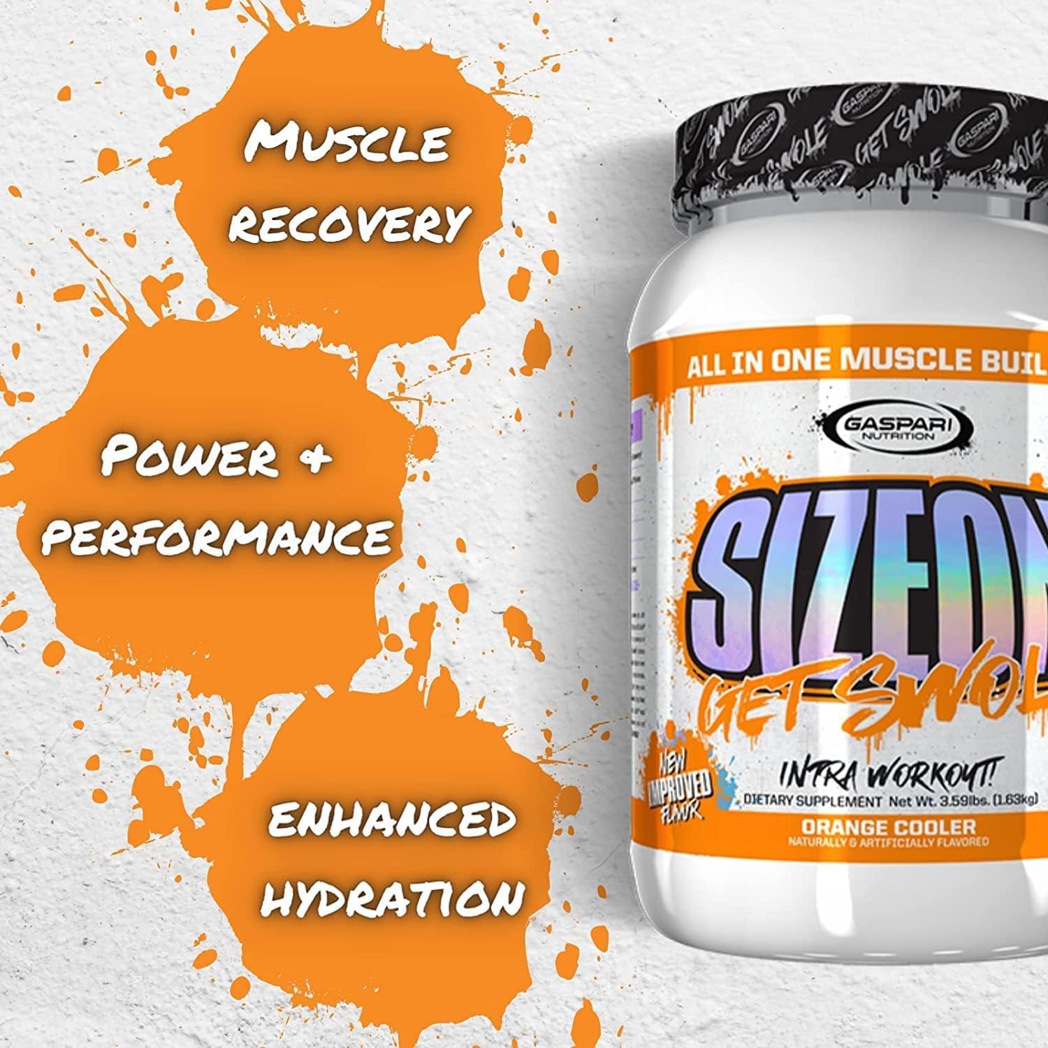 Gaspari SizeOn ingredients panel lists amino acids and creatine components.