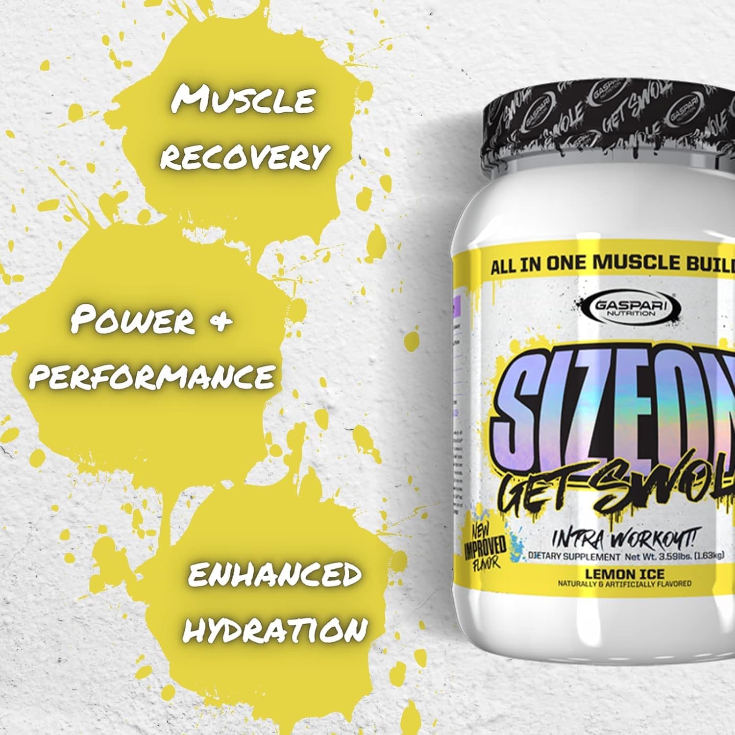 Gaspari SizeOn label front showcases trusted formula for muscle recovery instantly.