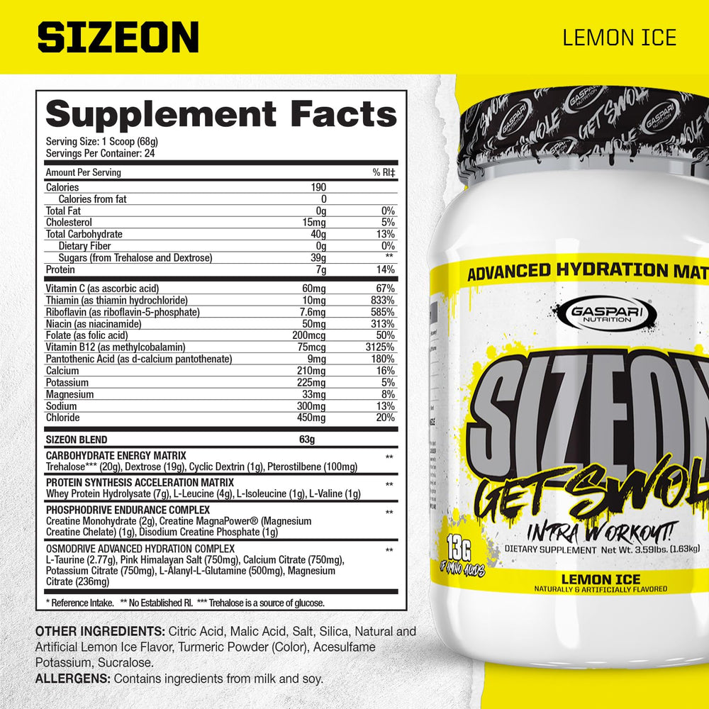Gaspari SizeOn scoop dispensing highlights simple dosing during training sessions.