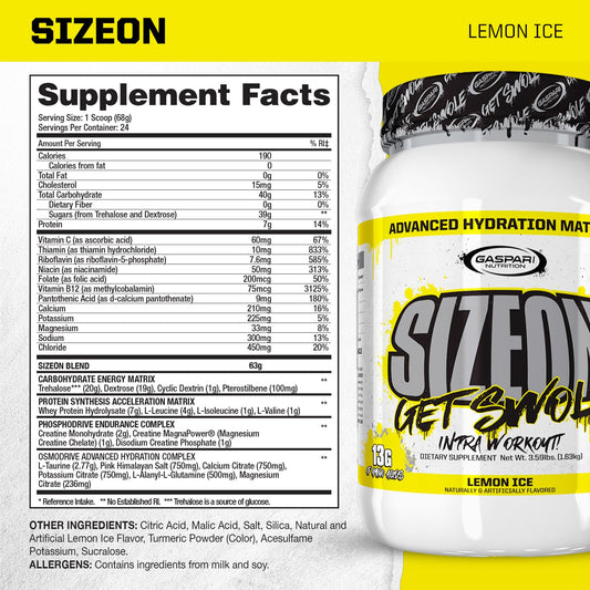 Gaspari SizeOn scoop dispensing highlights simple dosing during training sessions.
