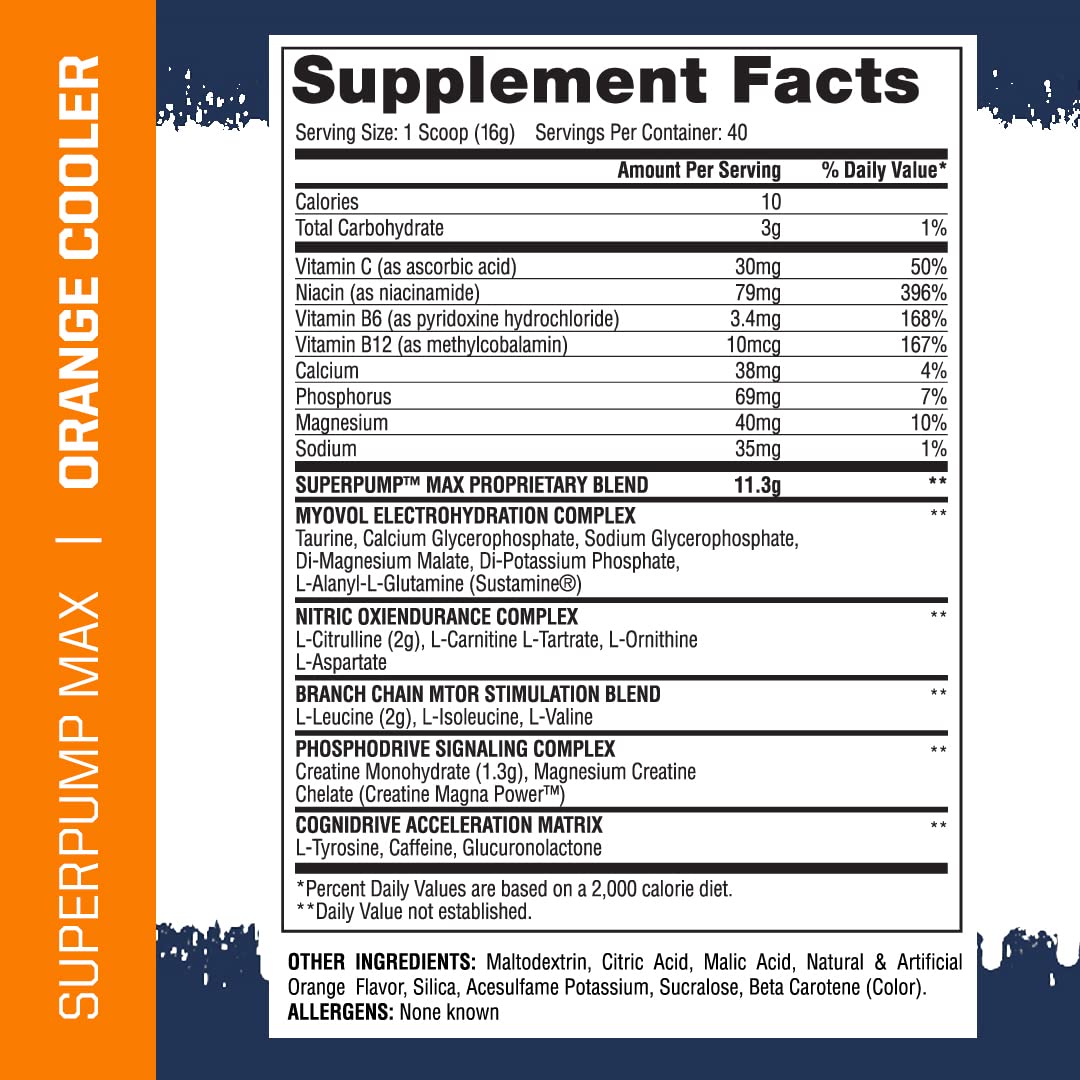 Gaspari SuperPump Max powder tub closeup shows premium pre-workout for better pumps.