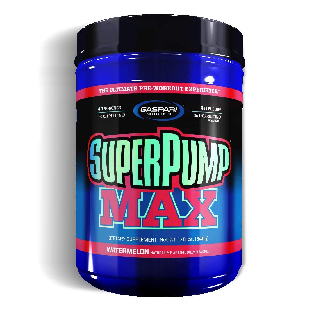 Gaspari SuperPump MAX watermelon bottle ready for a sustained workout boost