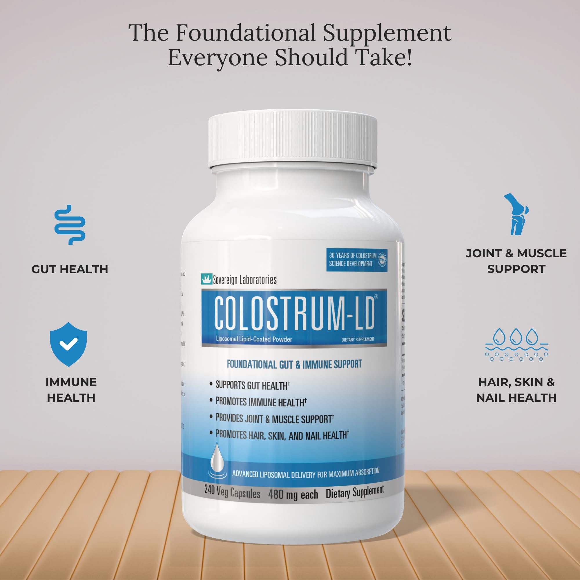 GastroDefense Colostrum-LD liposomal-delivery graphic illustrating absorption concept