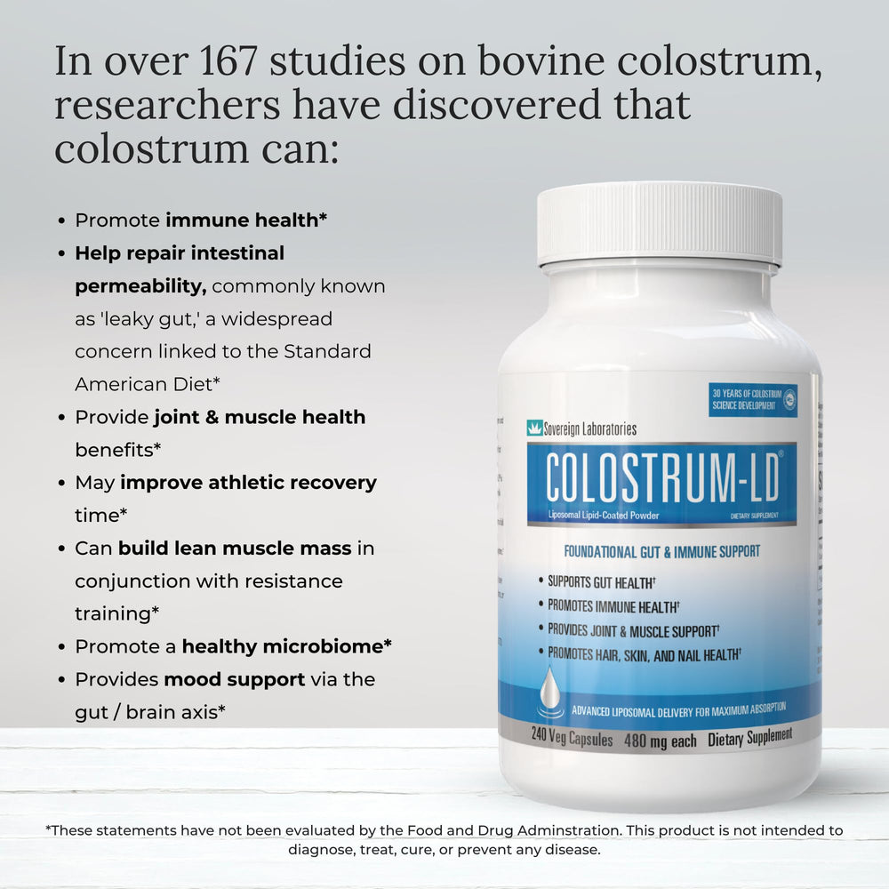 GastroDefense Colostrum-LD capsules being poured for daily serving