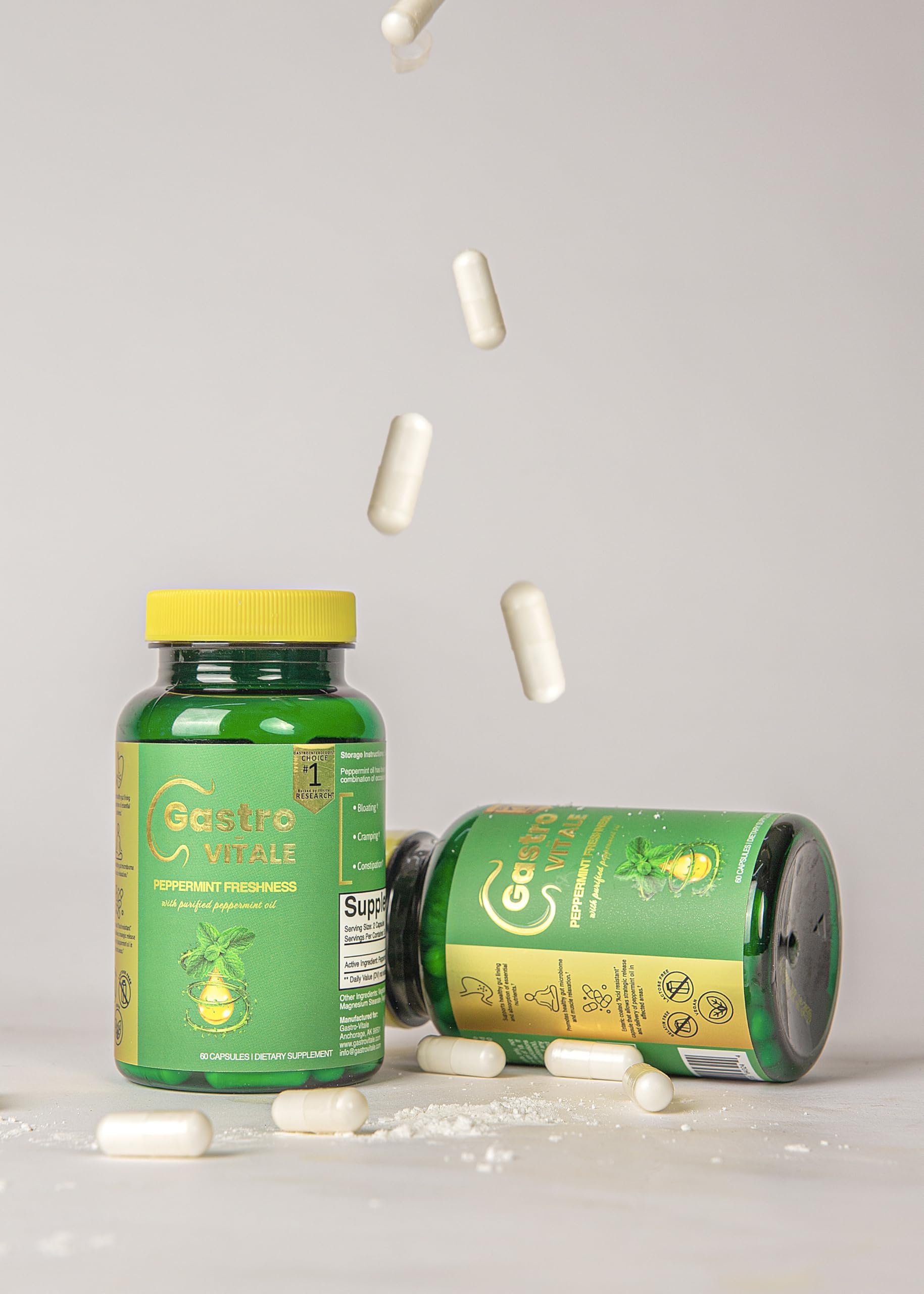 Gastro-Vitale gelatin-free capsules shown on clean background.