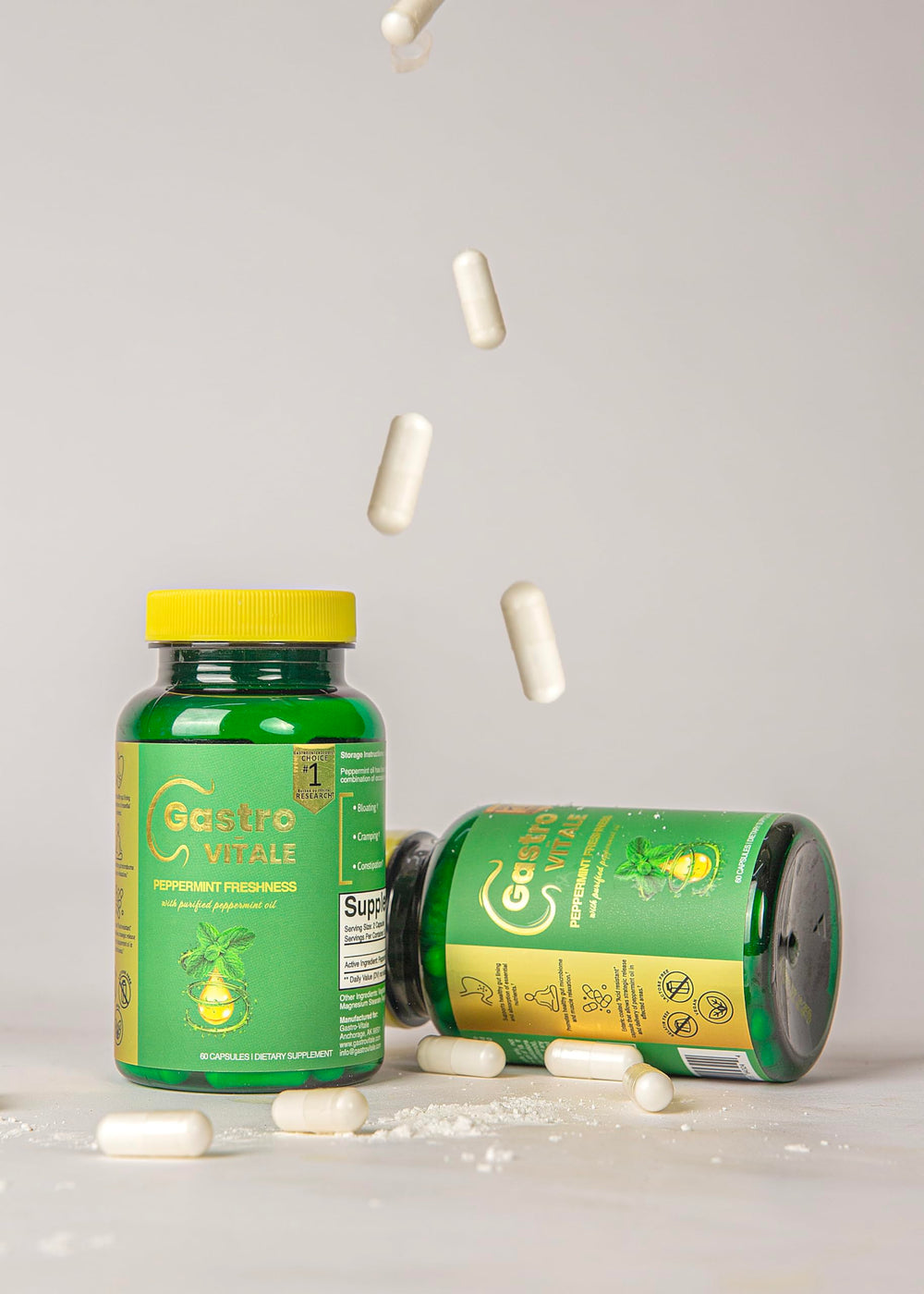 Gastro-Vitale gelatin-free capsules shown on clean background.