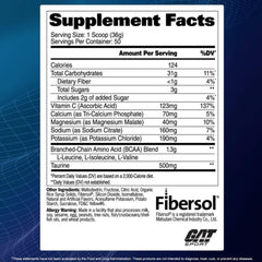 GAT SPORT Carbotein grape bottle back with nutrition details close-up