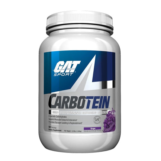 GAT SPORT Carbotein grape bottle front, glycogen loader for training sessions